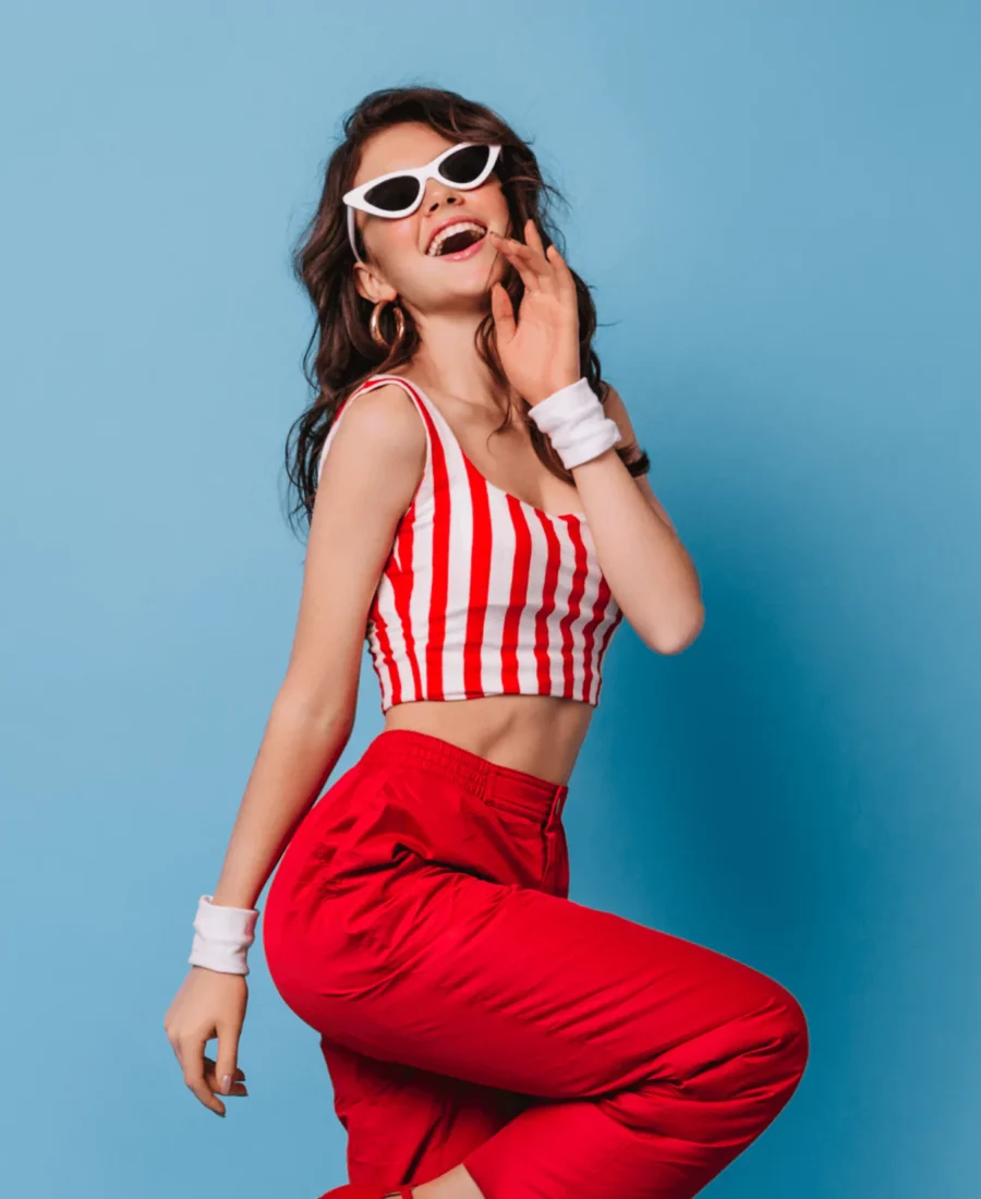 Women Red & White Striped Crepe Top