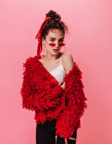 Lady Red Coat Black Jeans